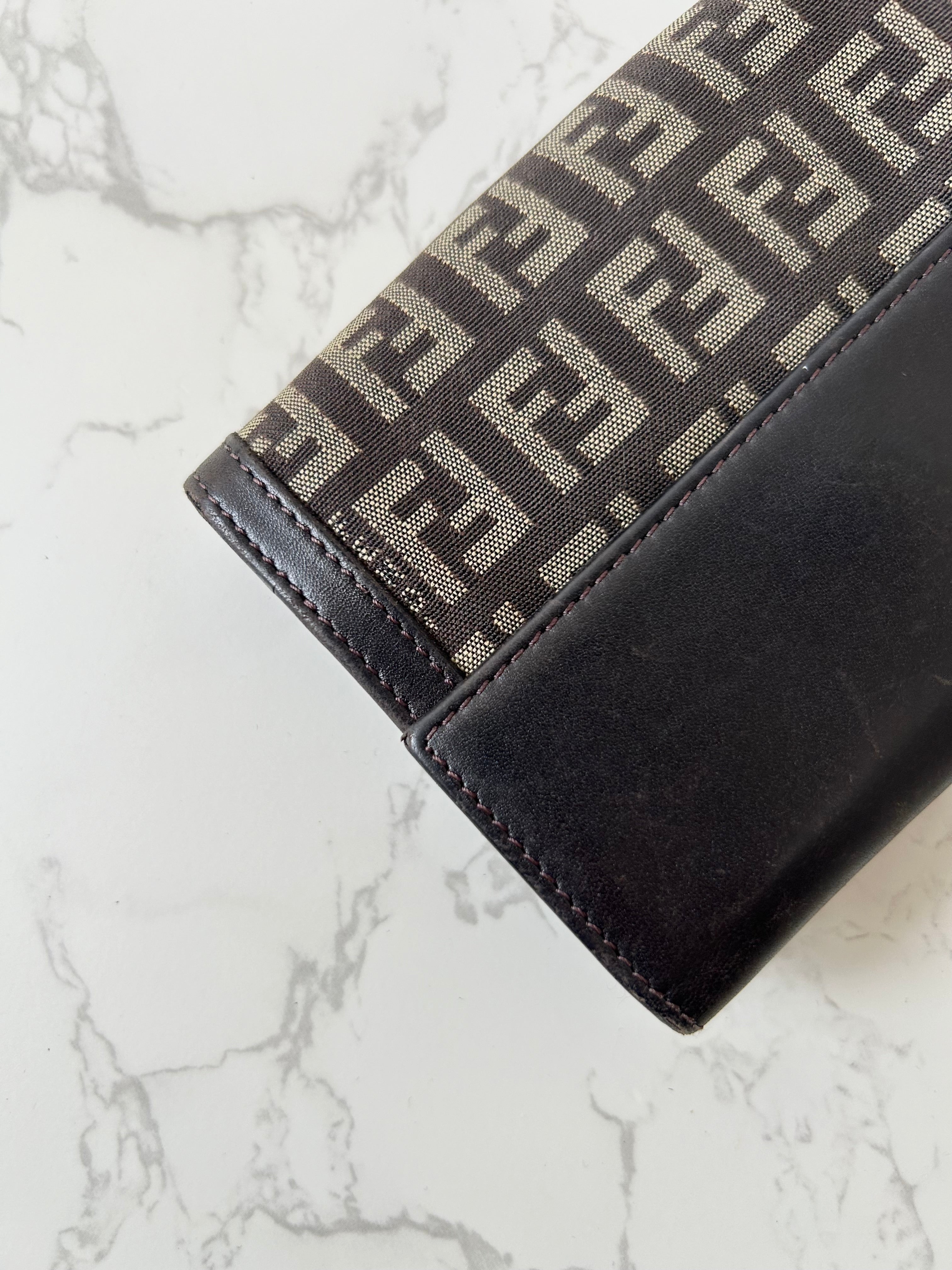 FENDI Zucchino Coffee Apricot Monochrome Bi-Fold Wallet/Short Clip/Coin Purse