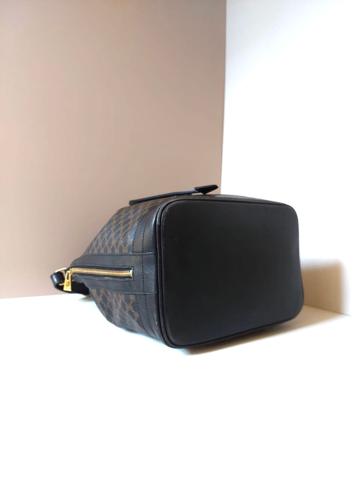 CELINE black monogram leather drawstring bucket bag/side bag