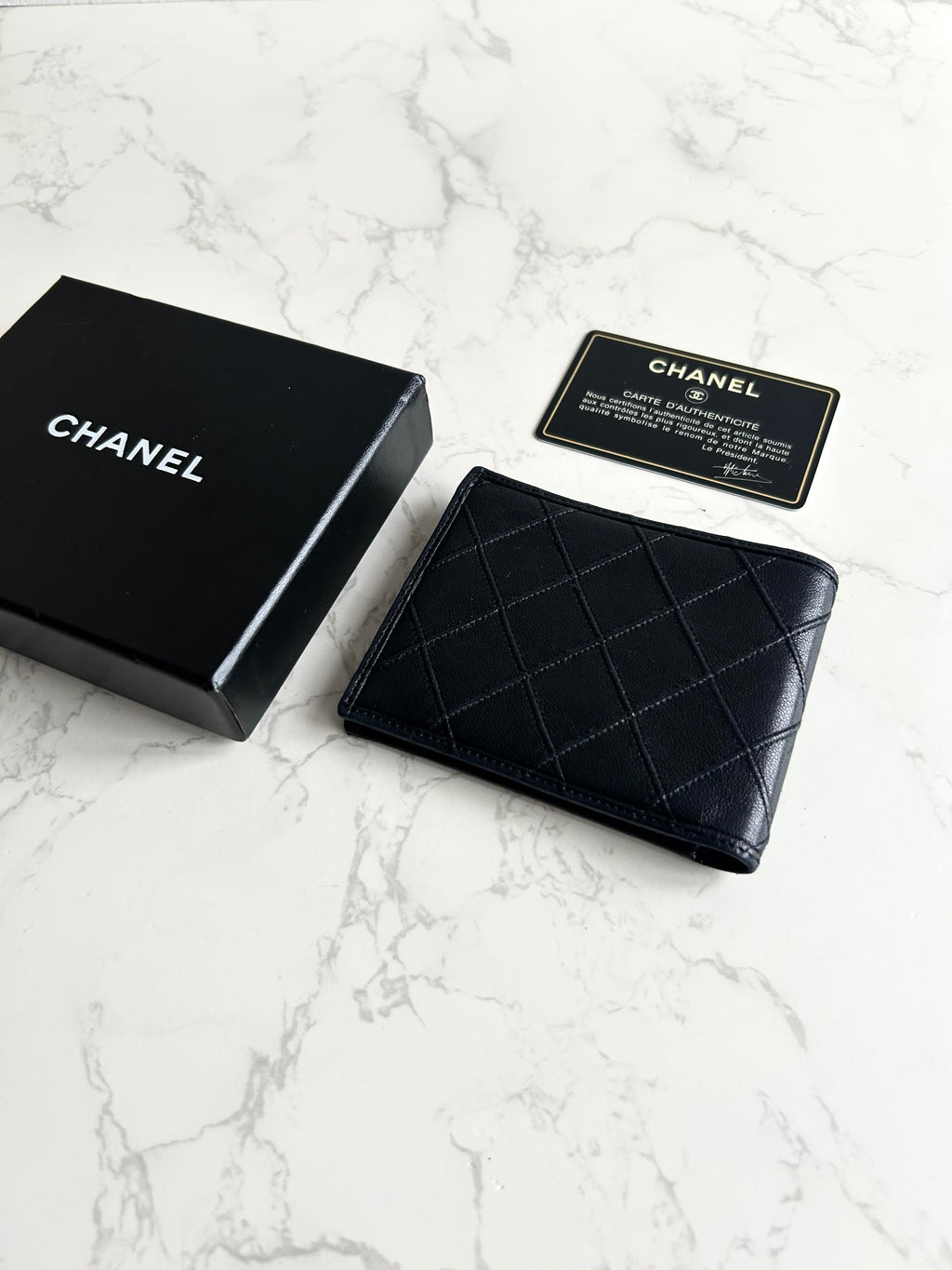 Chanel 黑色小羊皮革中夾 錢包 短夾 皮夾