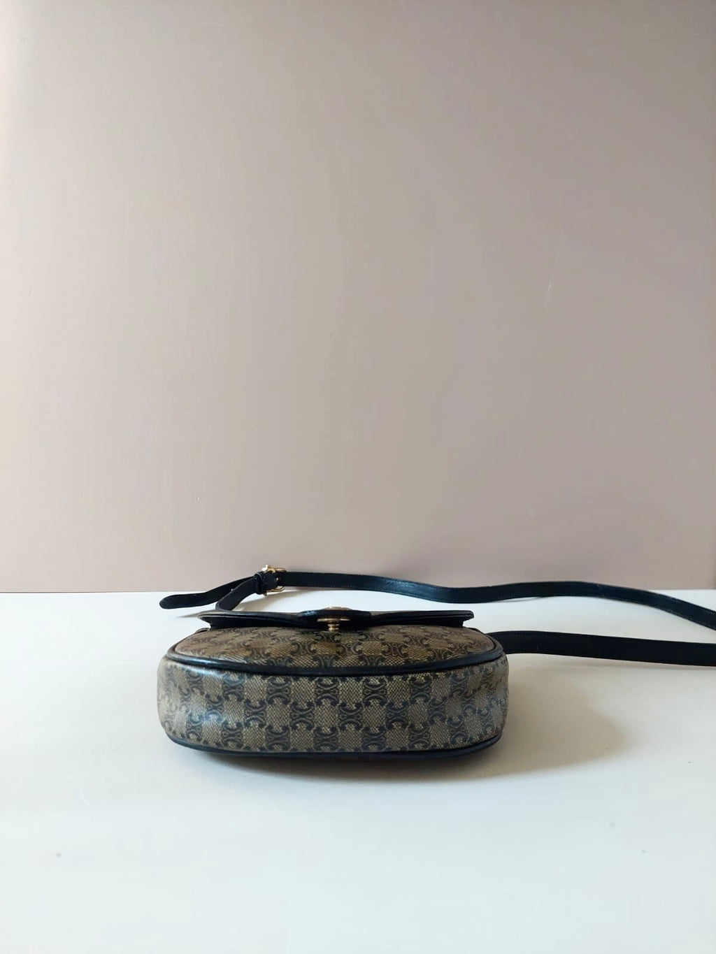 CELINE rare black and gray old flower saddle bag / side bag / oblique bag