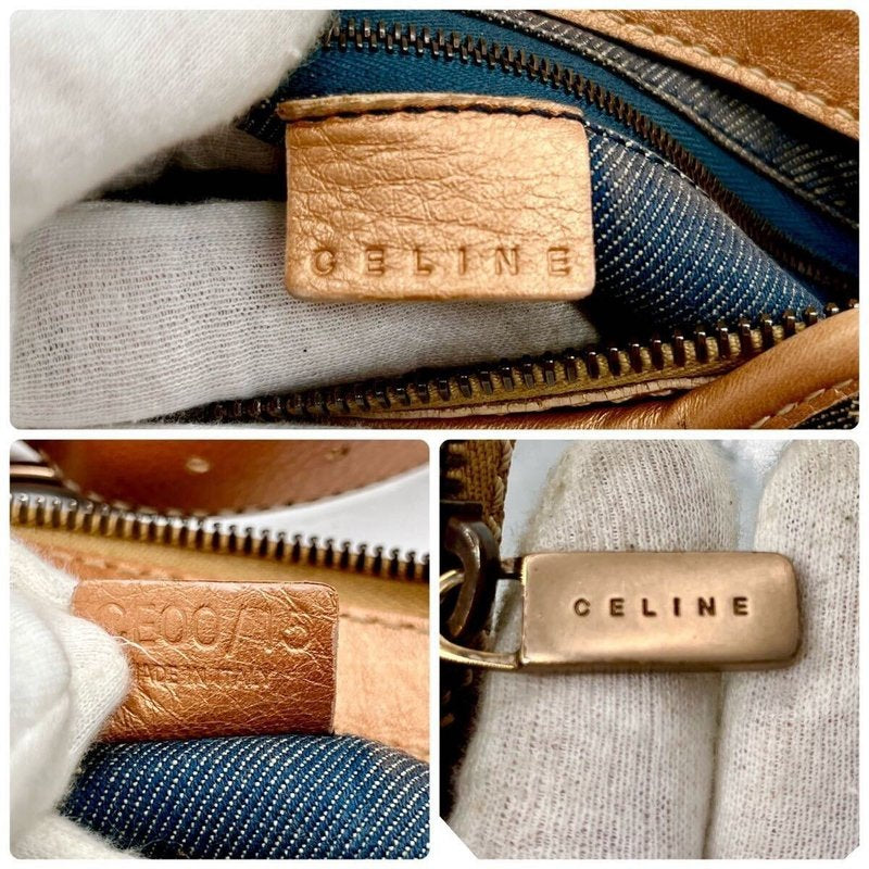 CELINE 稀有牛仔色老花拼皮革側背包/腋下包