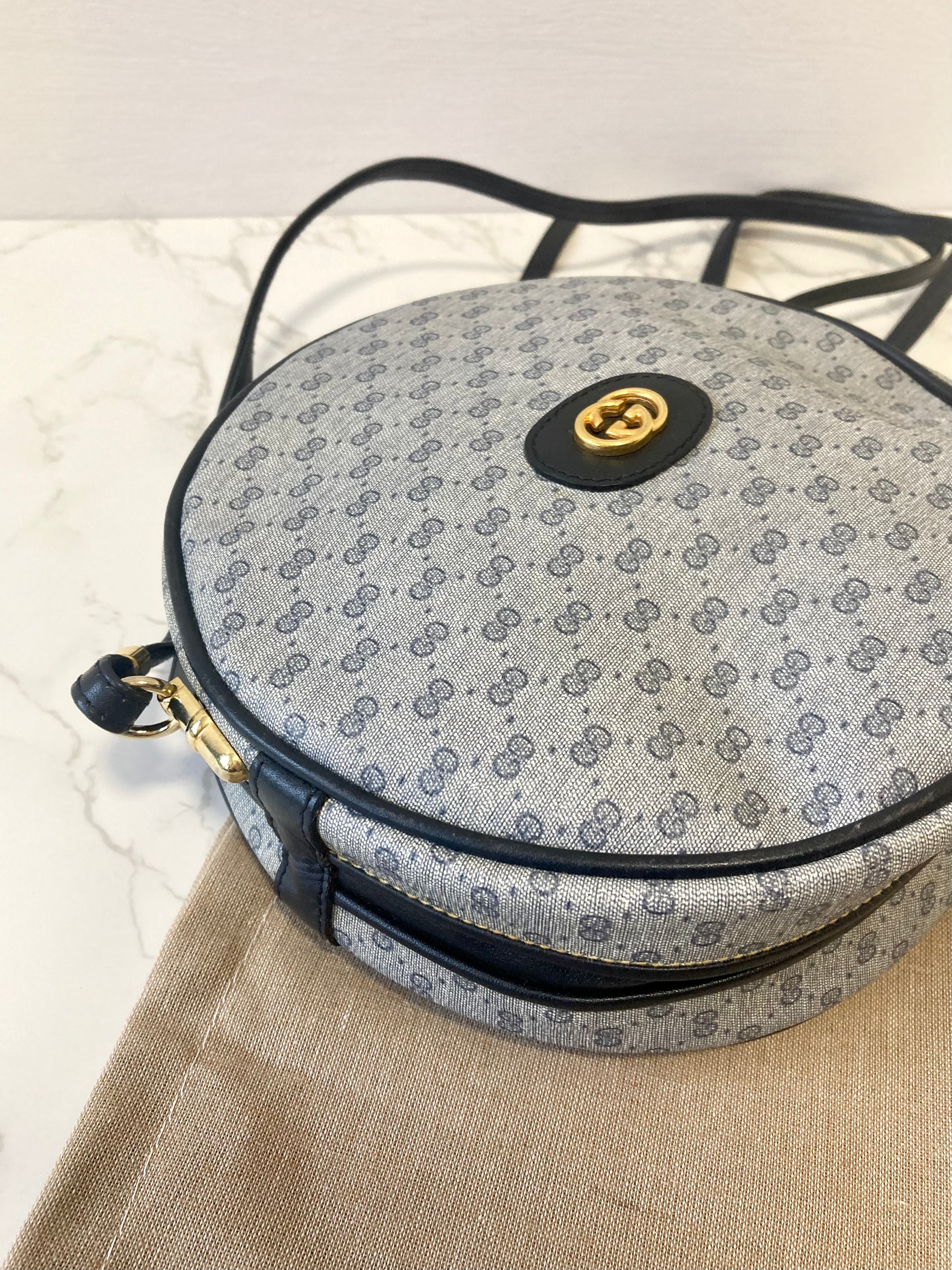 GUCCI Rare Round-shape Navy Monogram Shoulder Bag