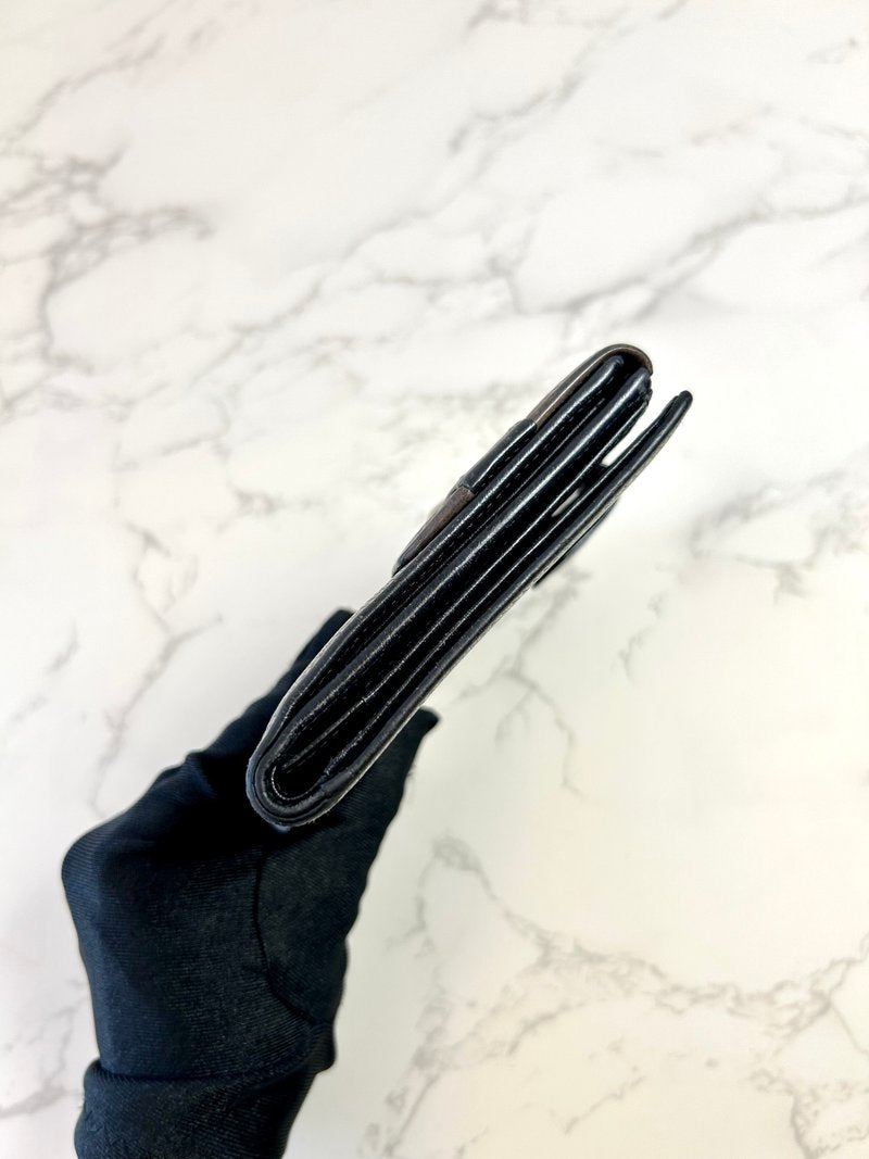 LOEWE rare snake bone black cowhide leather short wallet / small wallet / coin purse