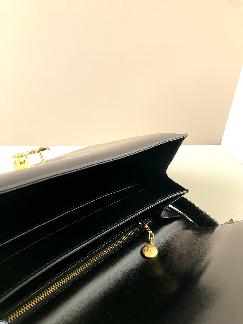 CELINE Black x Gold Horse Carriage Crossbody Bag