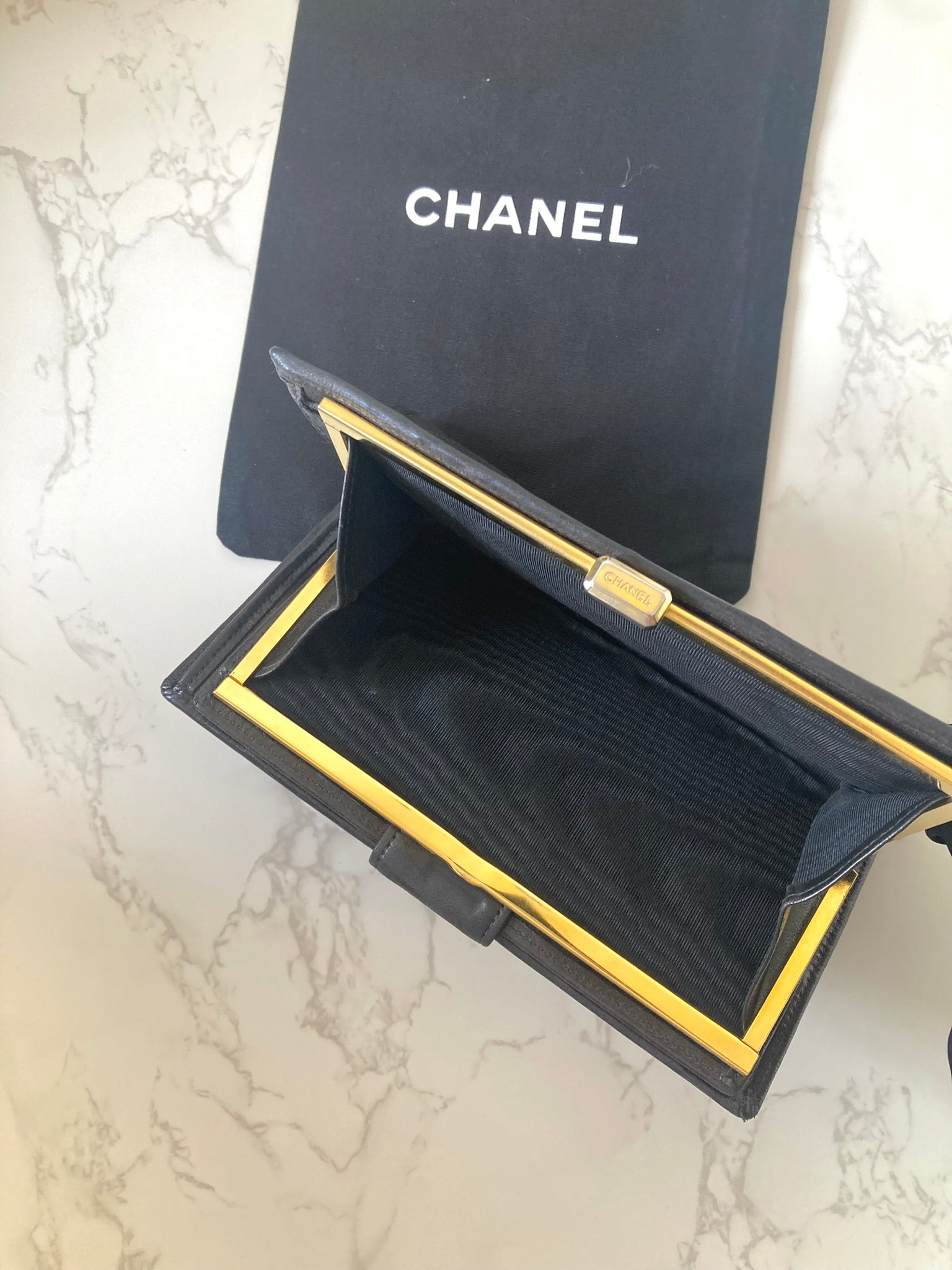 CHANEL Rare Black x Gold Long Bi-fold Wallet