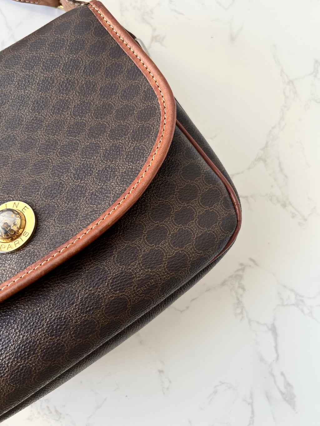 CELINE Rare Planet Brown Old Flower Leather Tofu Small Bag/Side Bag/Messenger Bag