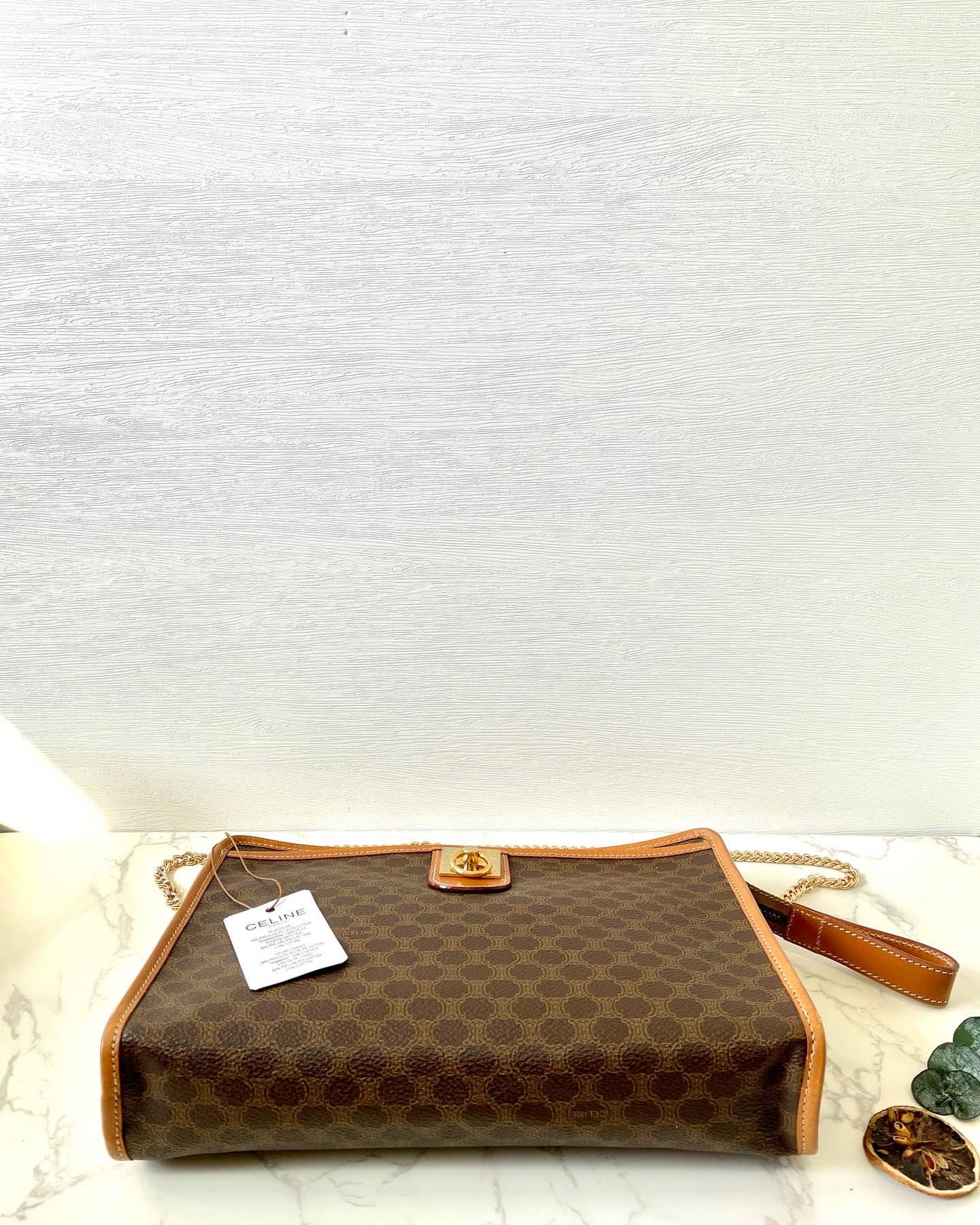 CELINE Brown Monogram Chain Crossbody Bag