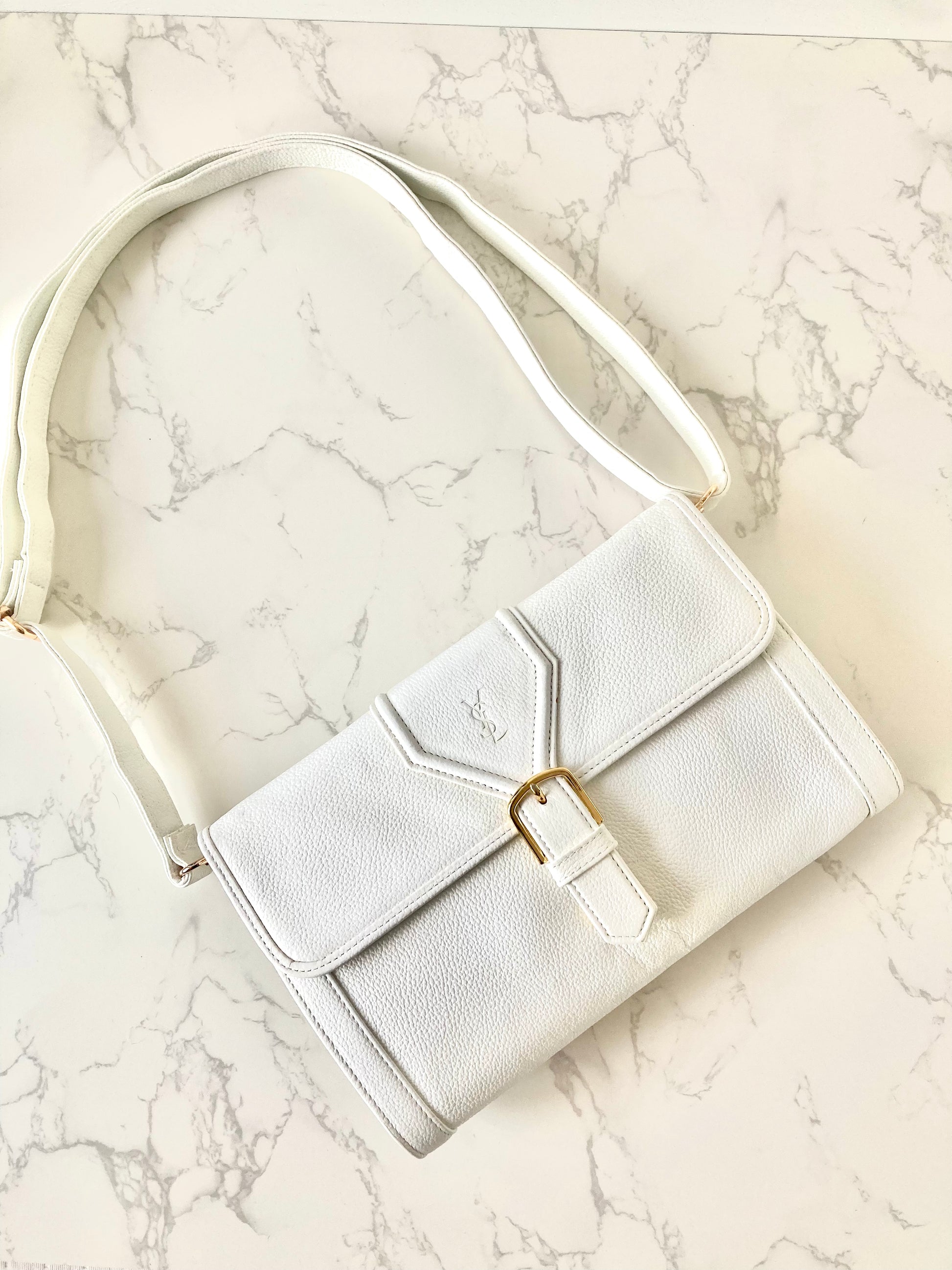 YVES SAINT LAURENT Signature White Logo Shoulder / Crossbody Bag