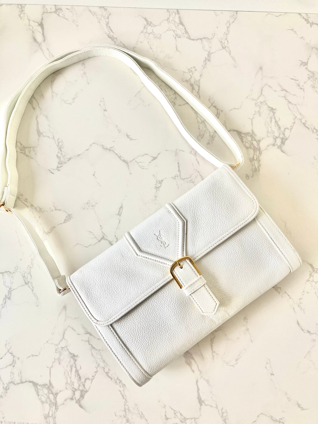YVES SAINT LAURENT Signature White Logo Shoulder / Crossbody Bag
