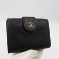 CHANEL rare gold buckle black caviar cowhide leather short wallet / wallet / purse