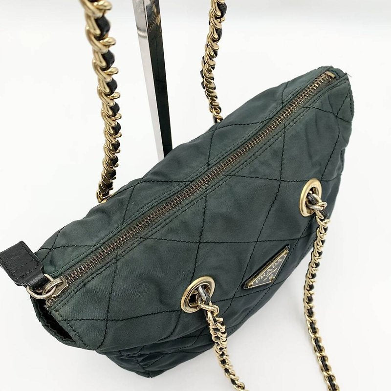 PRADA rare olive green gold triangle parachute chain shoulder bag / side bag