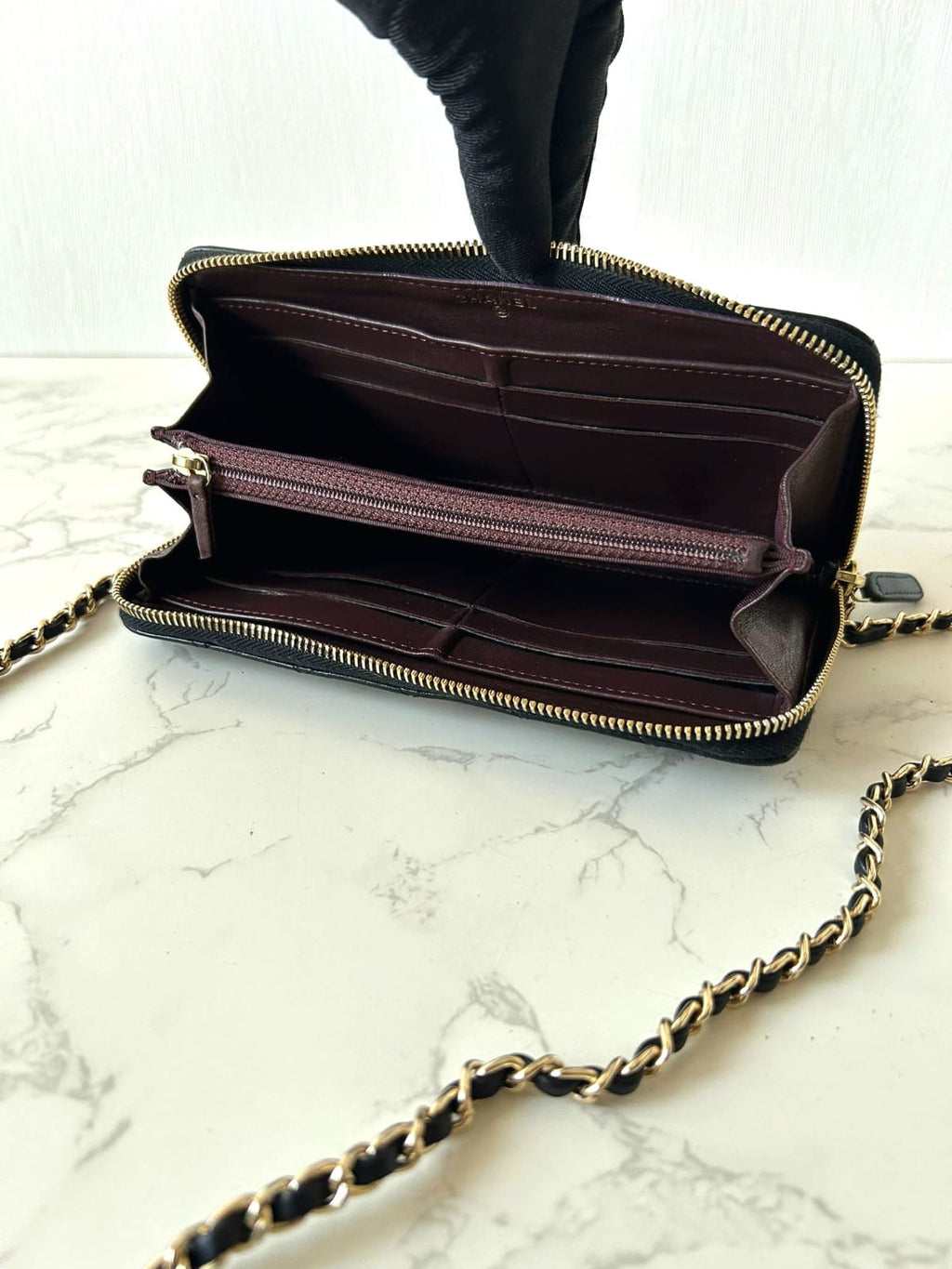 CHANEL black and gold lambskin WOC/wallet/side bag/crossbody bag