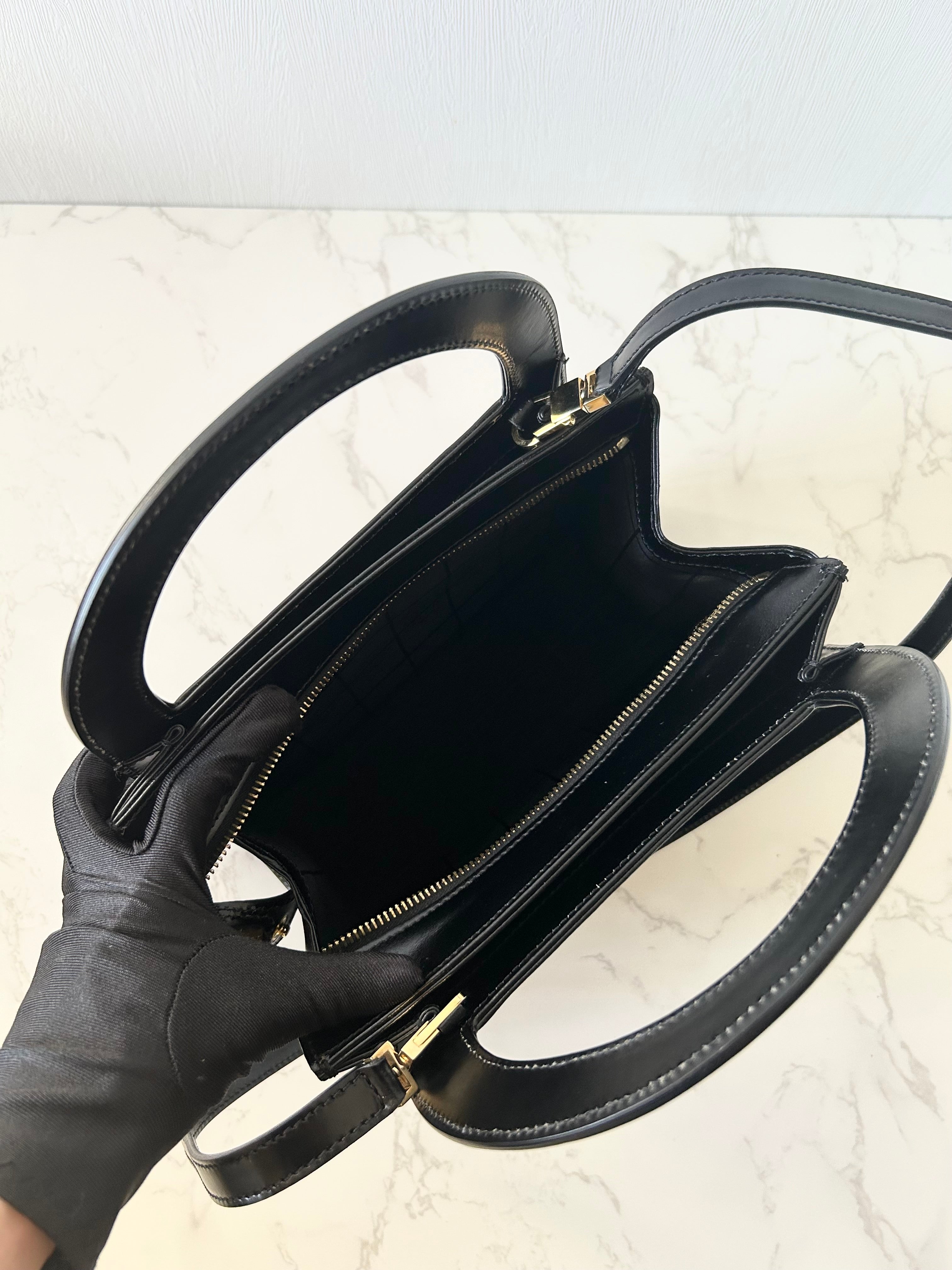 CELINE Rare Planet Black Gold Leather Kelly Handbag/Side Bag/Messenger Bag