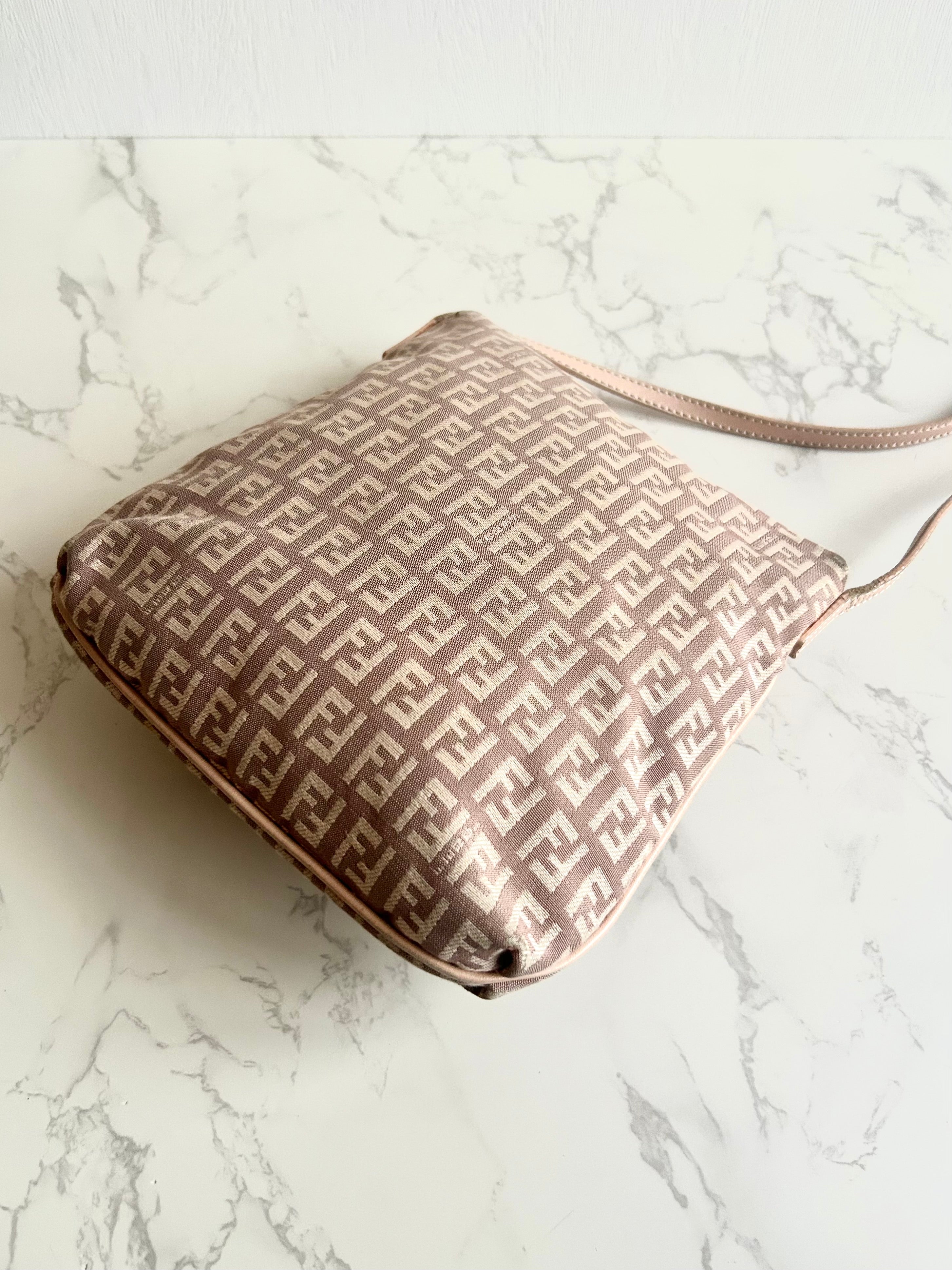 FENDI Rare Dried Rose Gold Buckle Zucca Monogram Shoulder Bag/Crossbody Bag