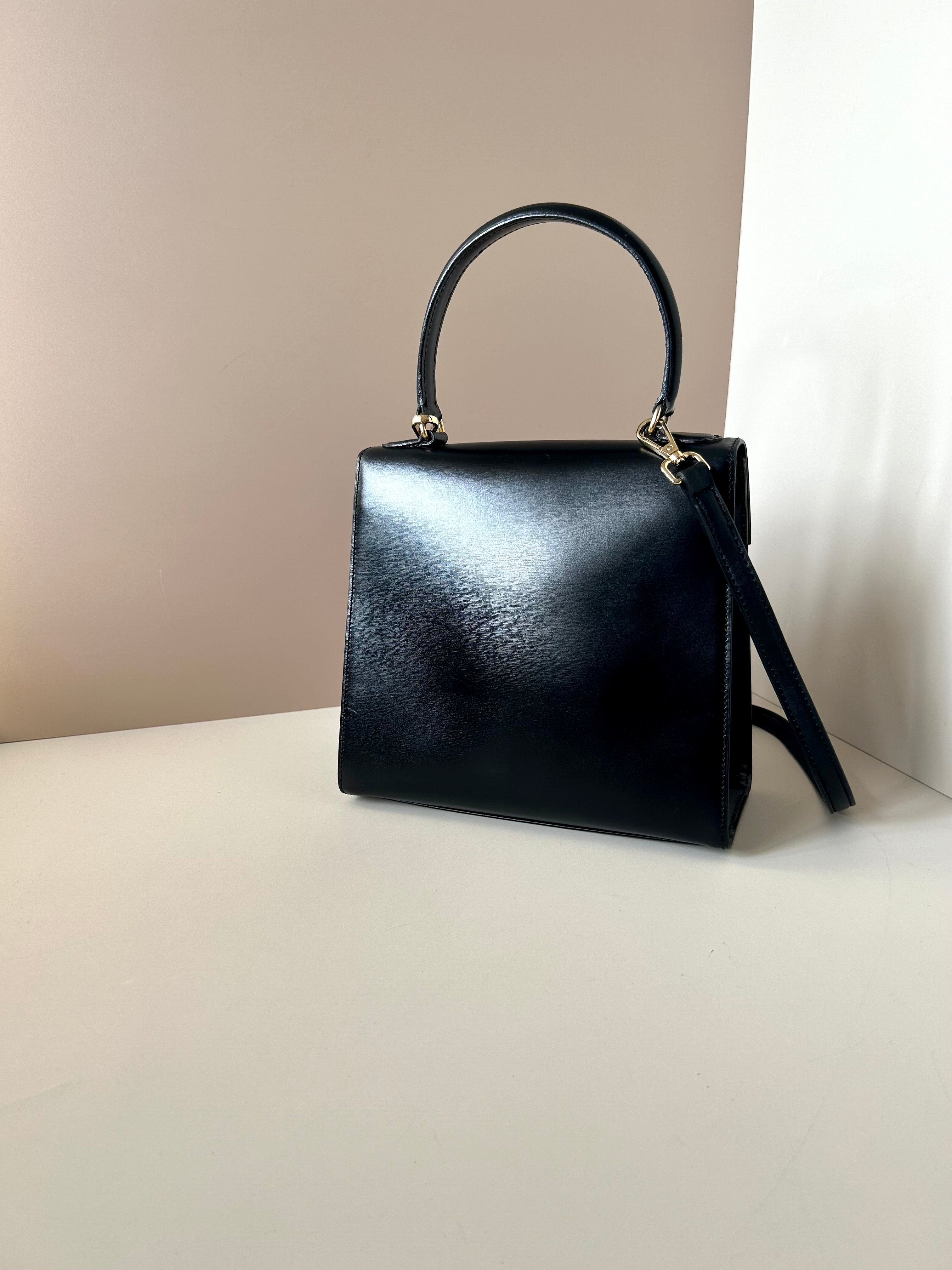 New arrival-CELINE rare black gold buckle small Kelly handbag/side bag/crossbody bag