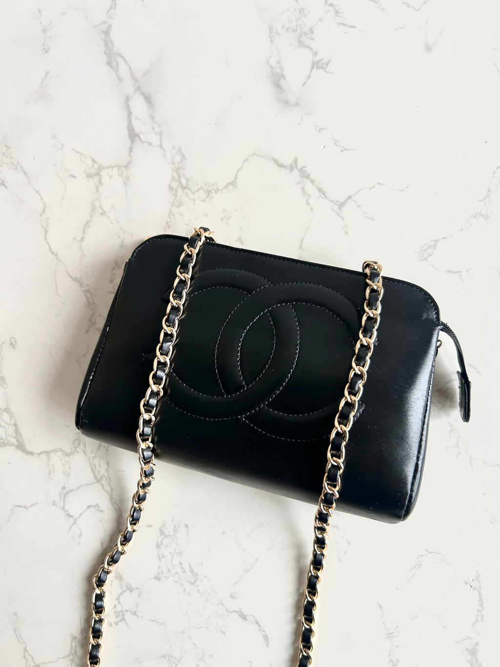 Chanel黑金色皮革斜背包 單肩包 側背包 中古包