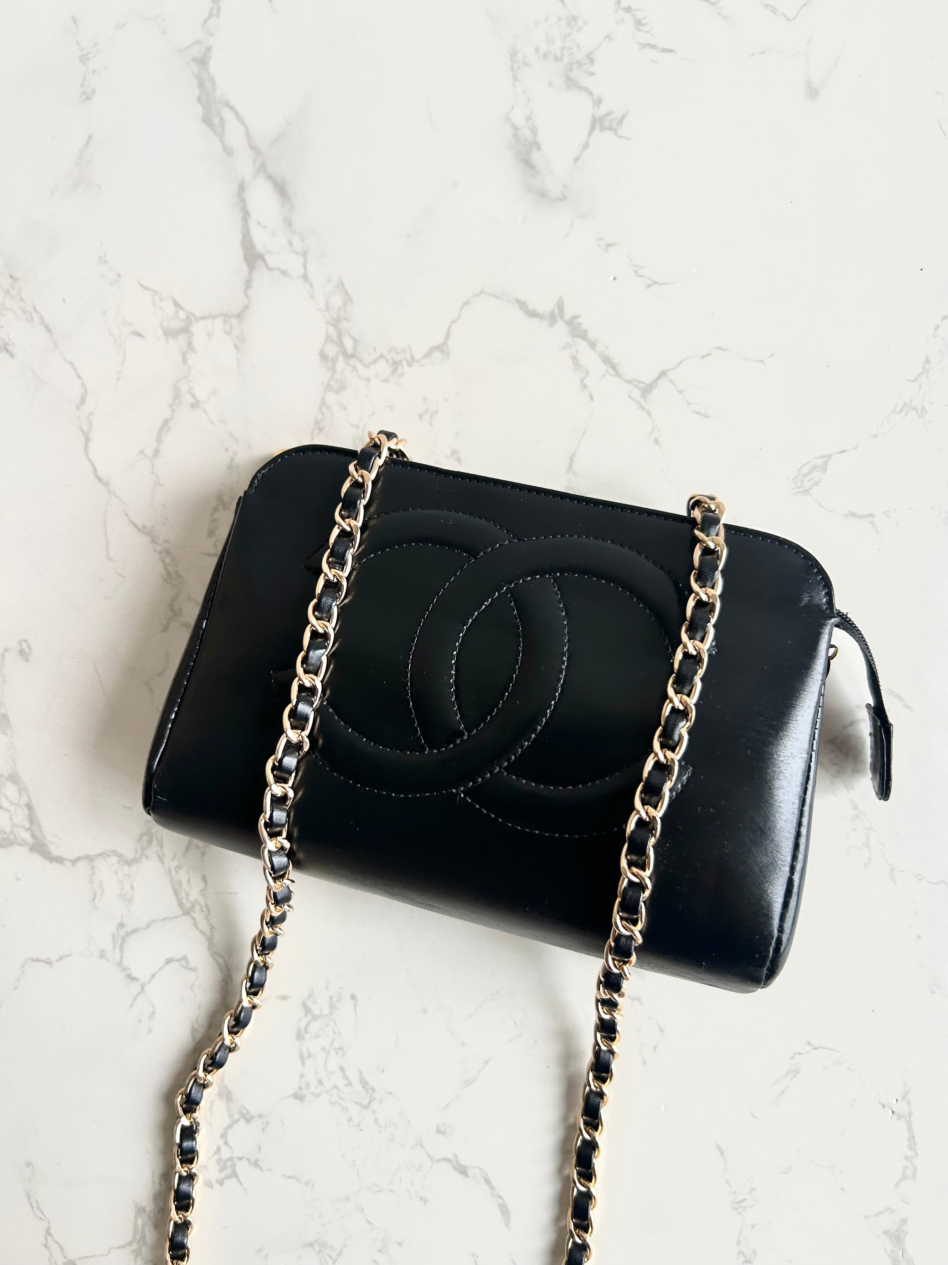 Chanel黑金色皮革斜背包 單肩包 側背包 中古包