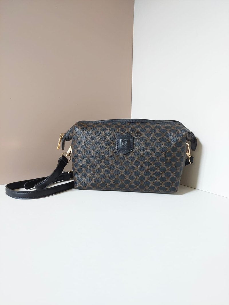 CELINE Medium Cloud Black Old Flower Leather Side Bag/Messenger Bag/Clutch Bag