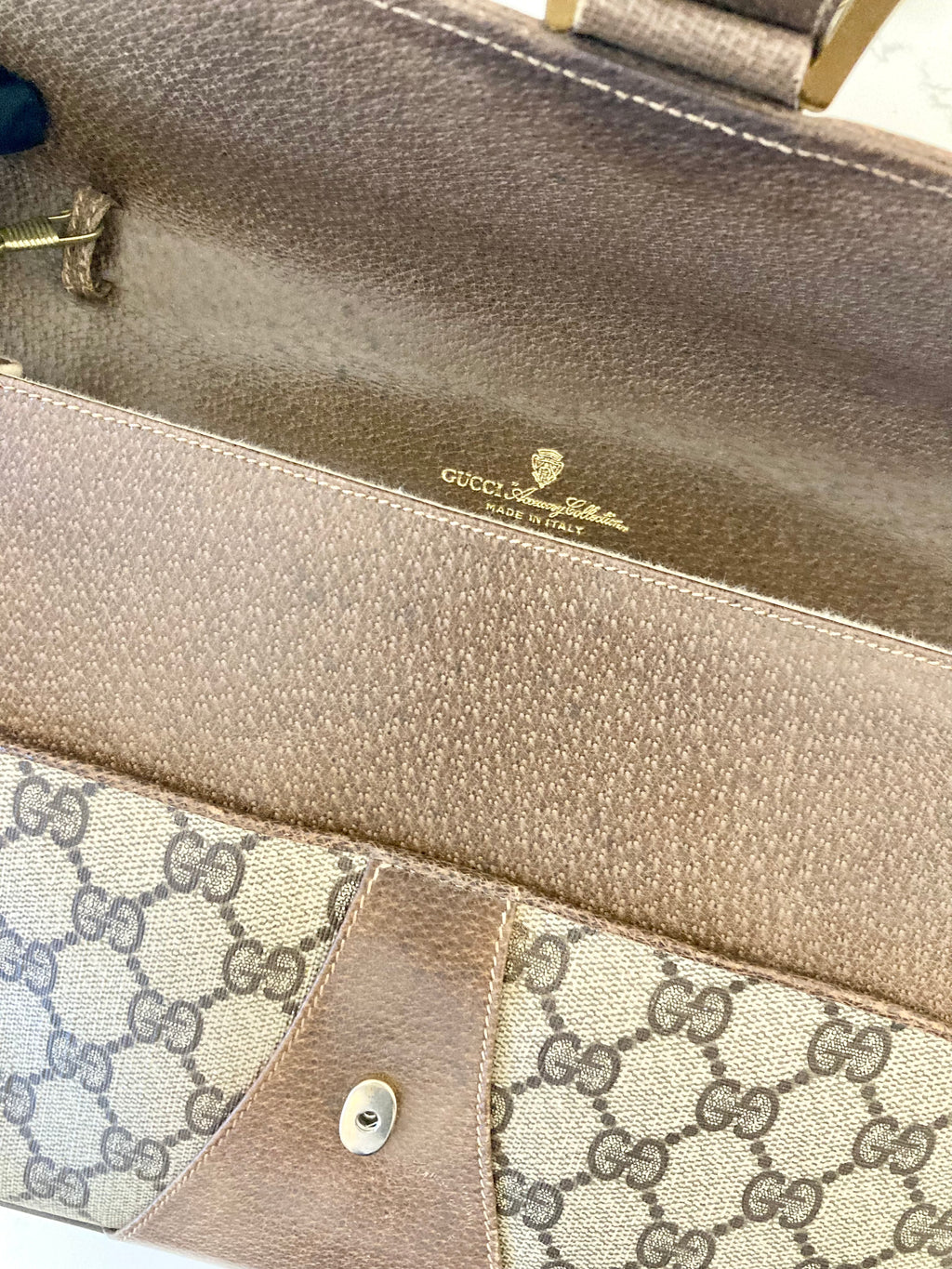 GUCCI Brown Monogram Horseshoe Shoulder Bag