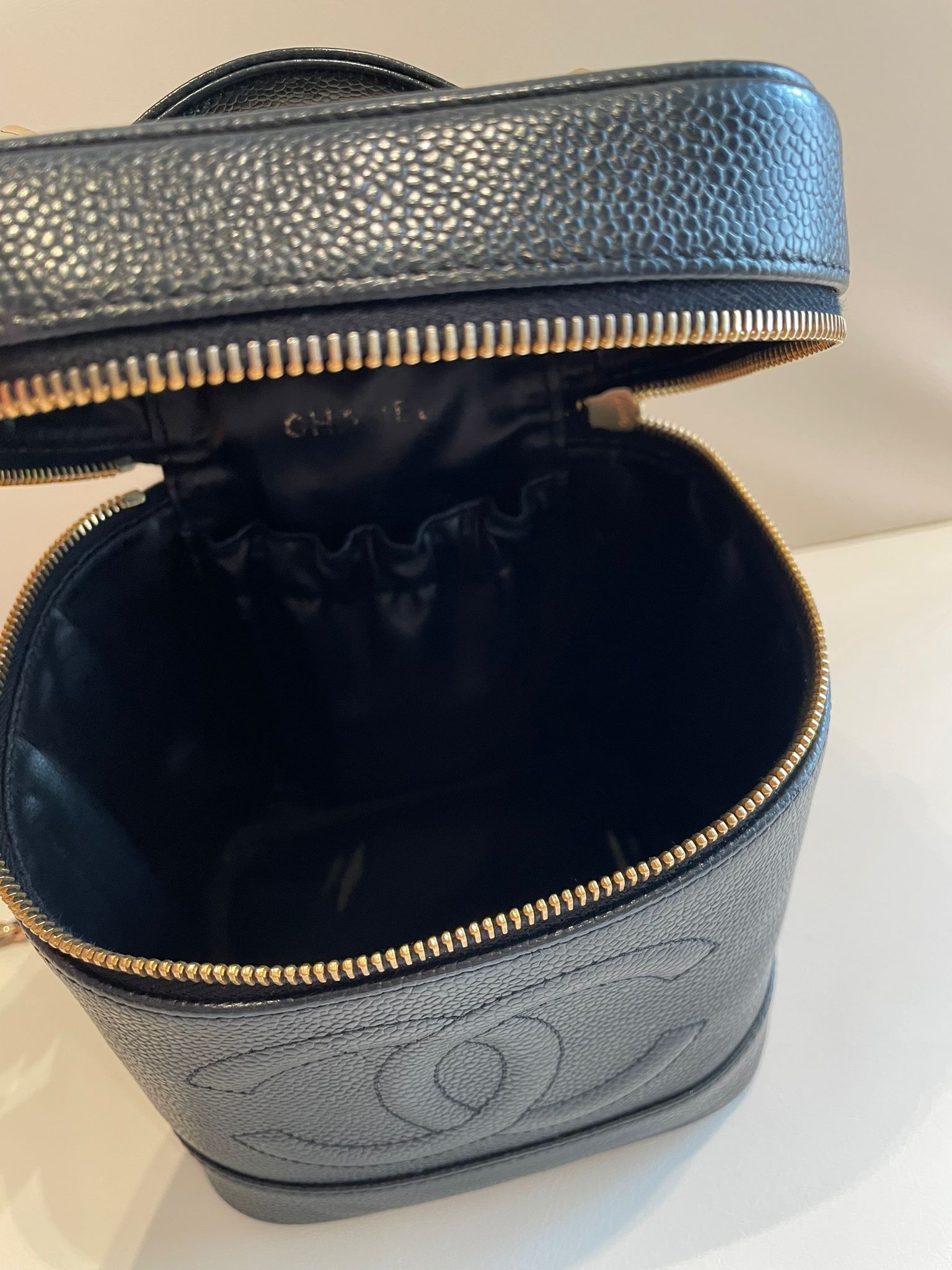 CHANEL Rare Caviar Leather Vertical Vanity Case / Crossbody Chain Bag
