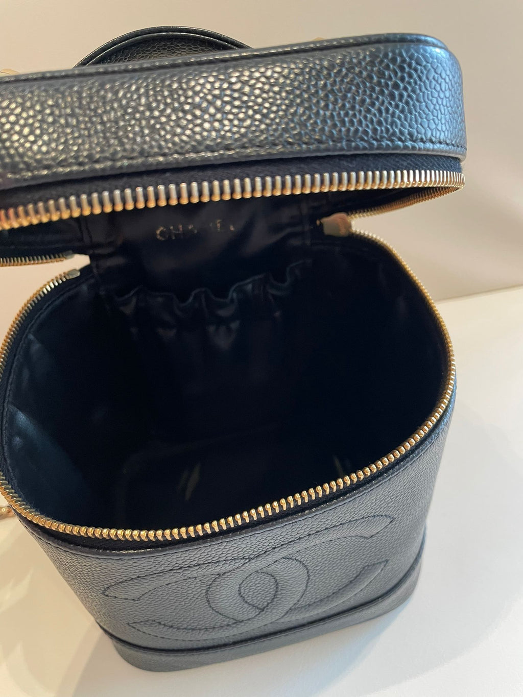 CHANEL Rare Caviar Leather Vertical Vanity Case / Crossbody Chain Bag
