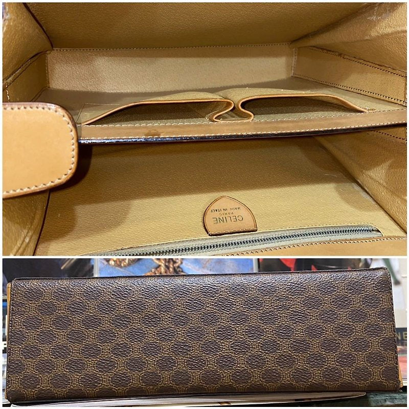 CELINE rare multi-Arc de Triomphe coffee color old flower gold buckle Kelly leather flap handbag