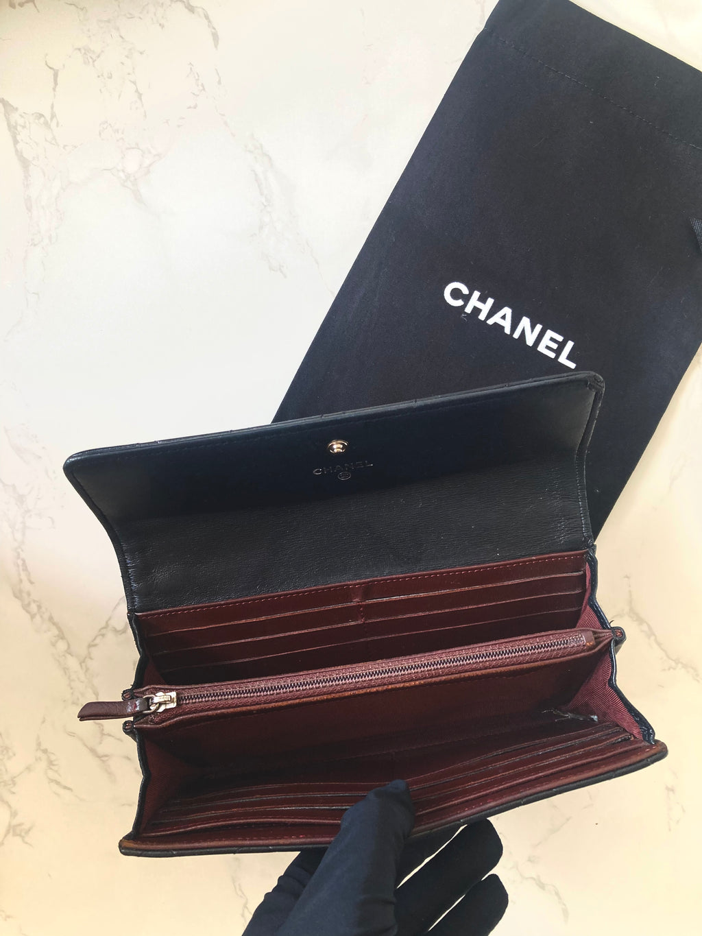 CHANEL Classic Black Lamb Skin Long Wallet