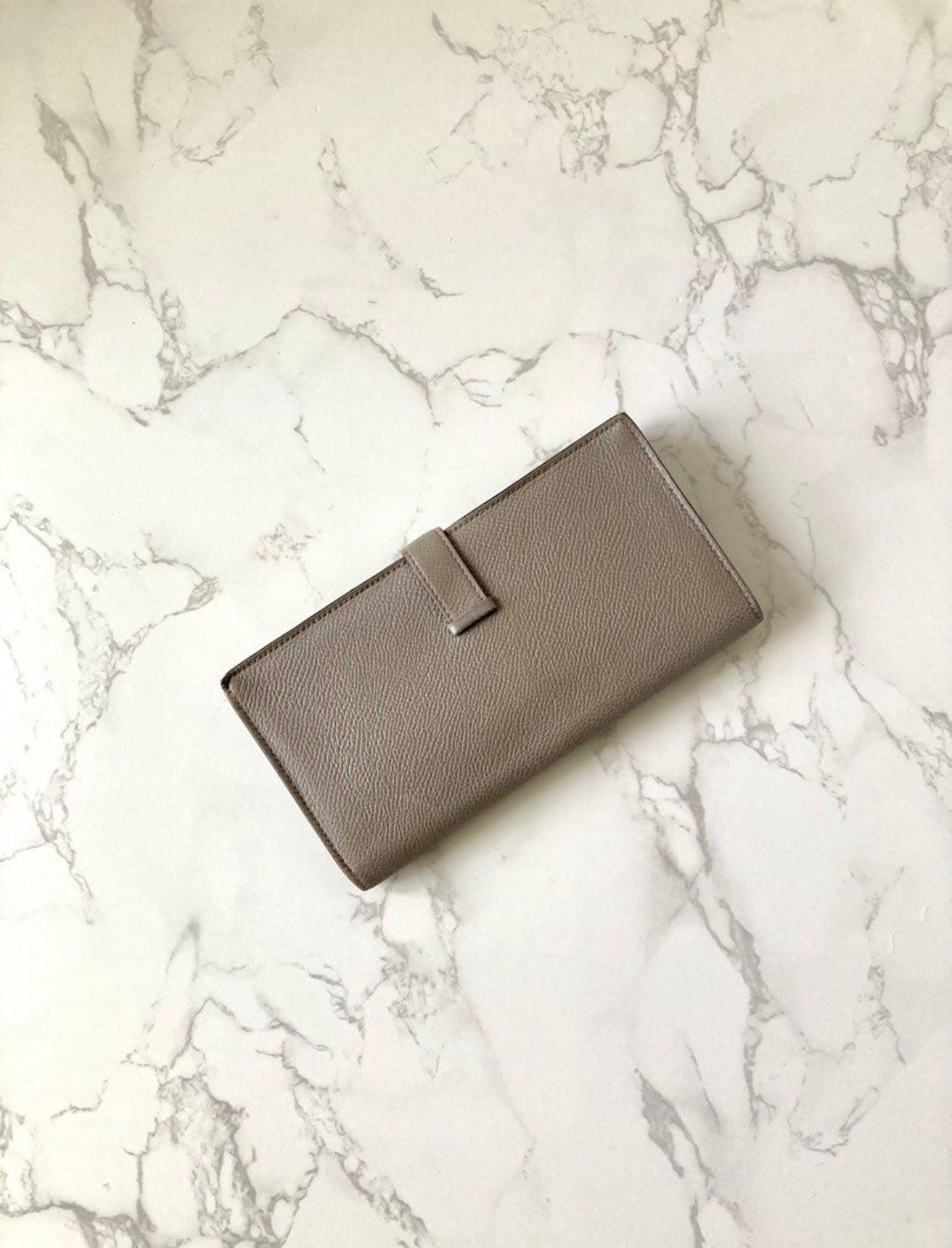 HERMES Bearn Elephant Grey Gold Buckle Epsom Leather Long Wallet/Wallet/Purse