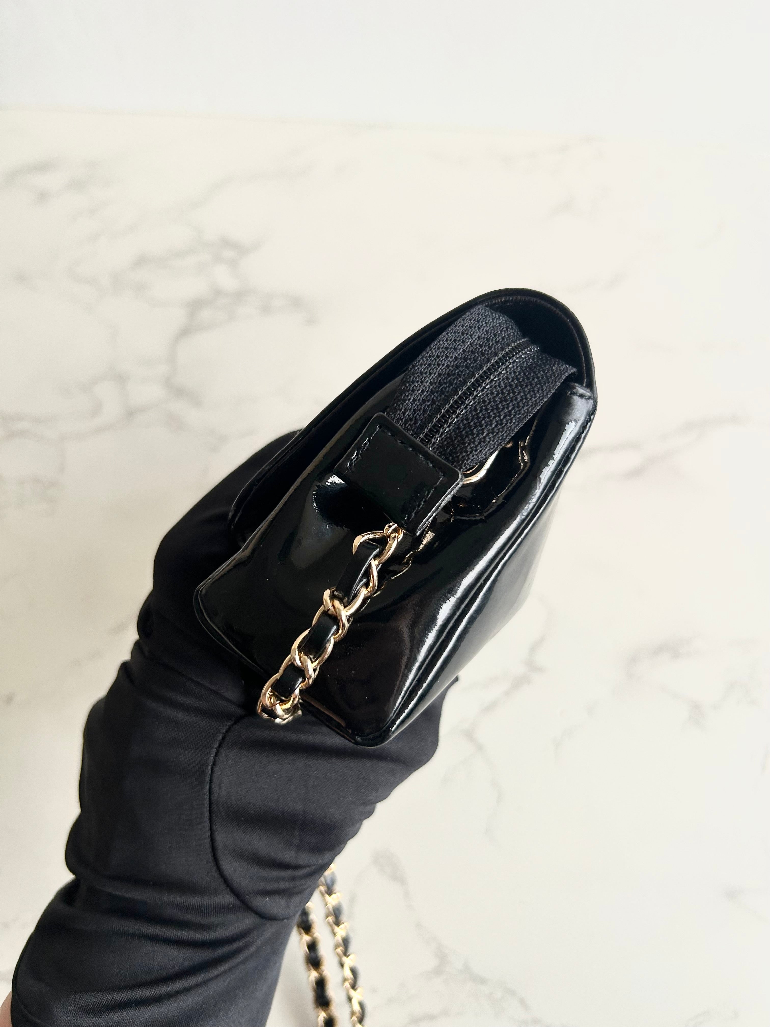 Rare Used Chanel Black and Gold Two-Way Crossbody Bag with Mirror
