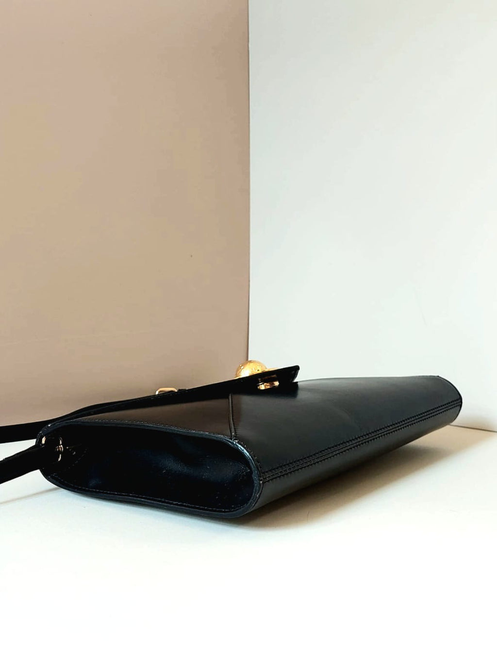 CELINE Planet Black Gold Leather Envelope Side Bag / Crossbody Bag