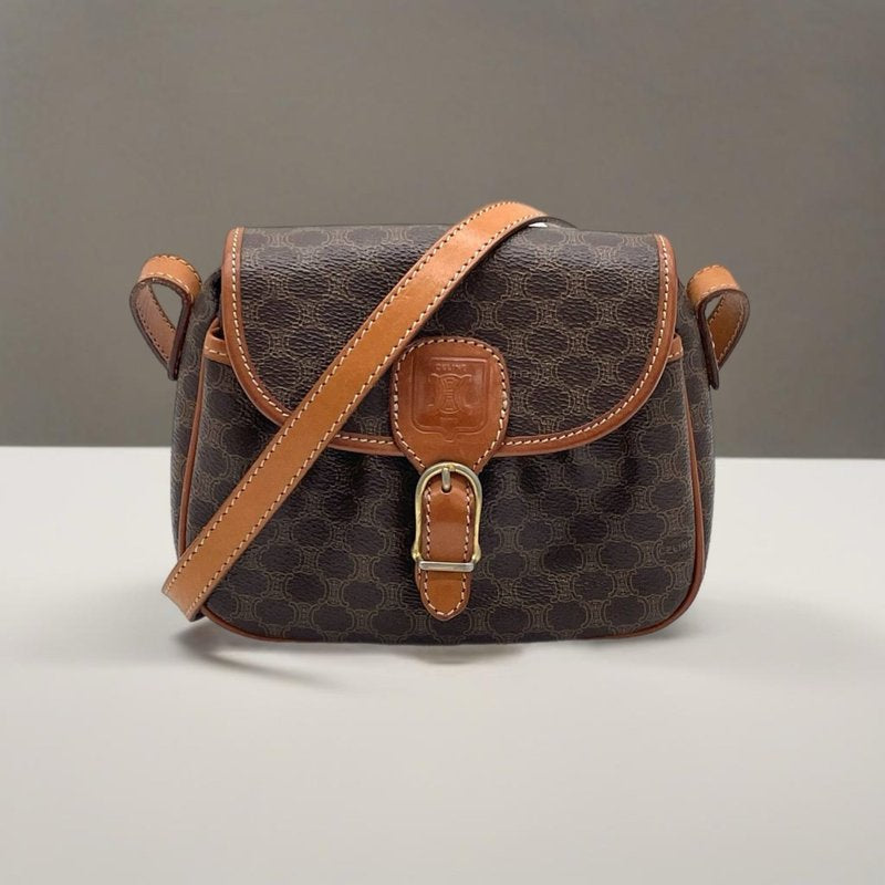 CELINE Brown Monogram Mini Pumpkin Leather Side Bag / Crossbody Bag