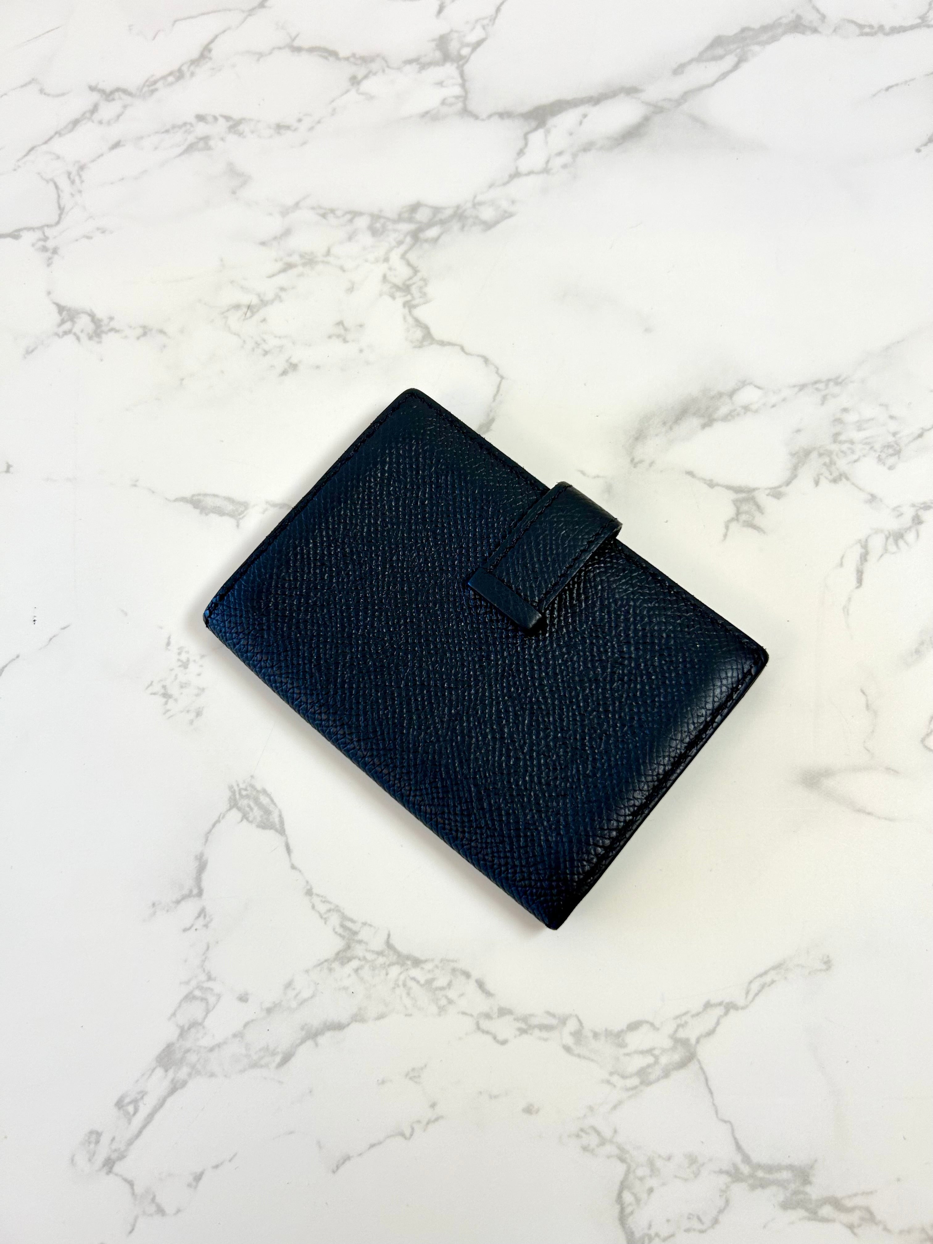 HERMES Bearn Black Gold Buckle Lambskin Leather Short Wallet/Card Case/Wallet/Wallet