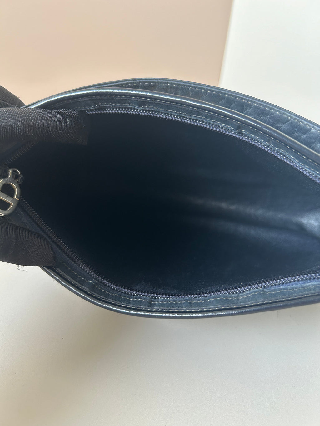 CHRISTIAN DIOR dark blue monogram shoulder bag/side bag/oblique bag