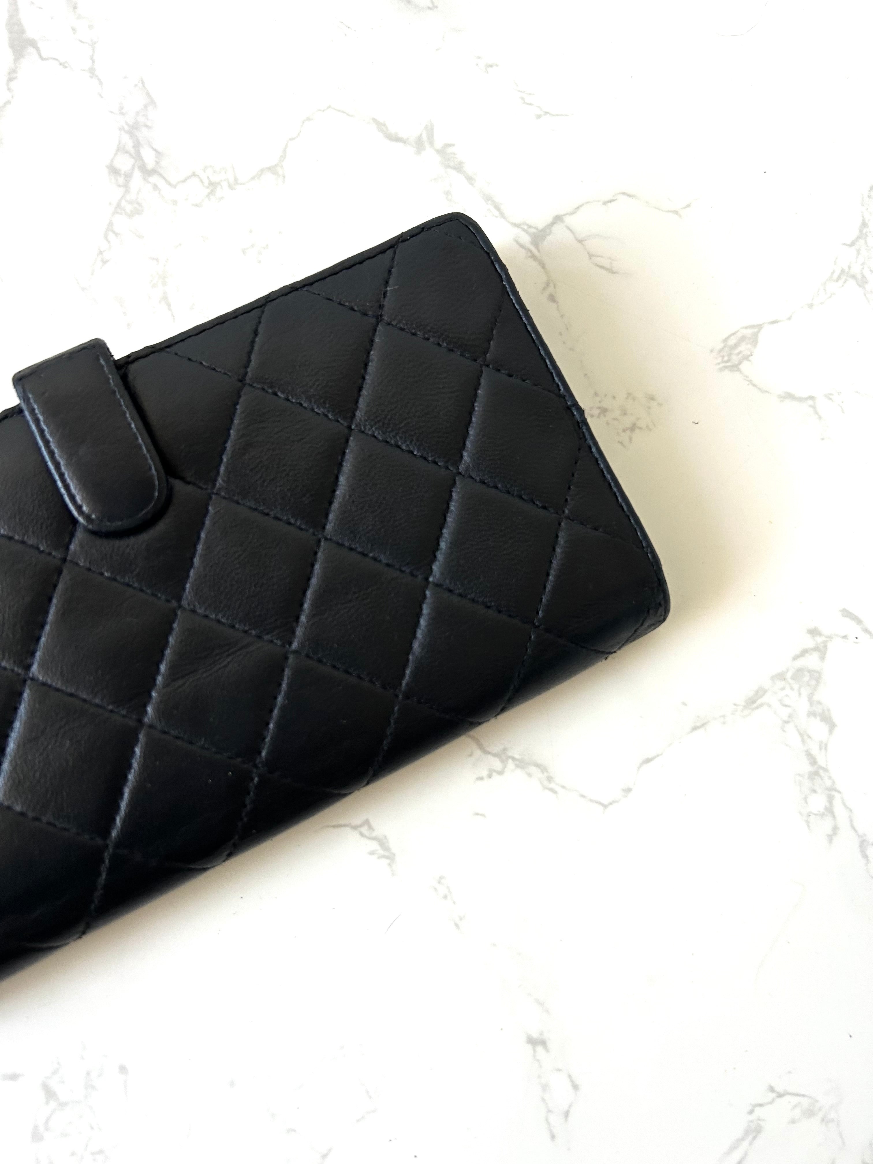 CHANEL Black Plaid Lambskin Silver Label Long Wallet/Wallet