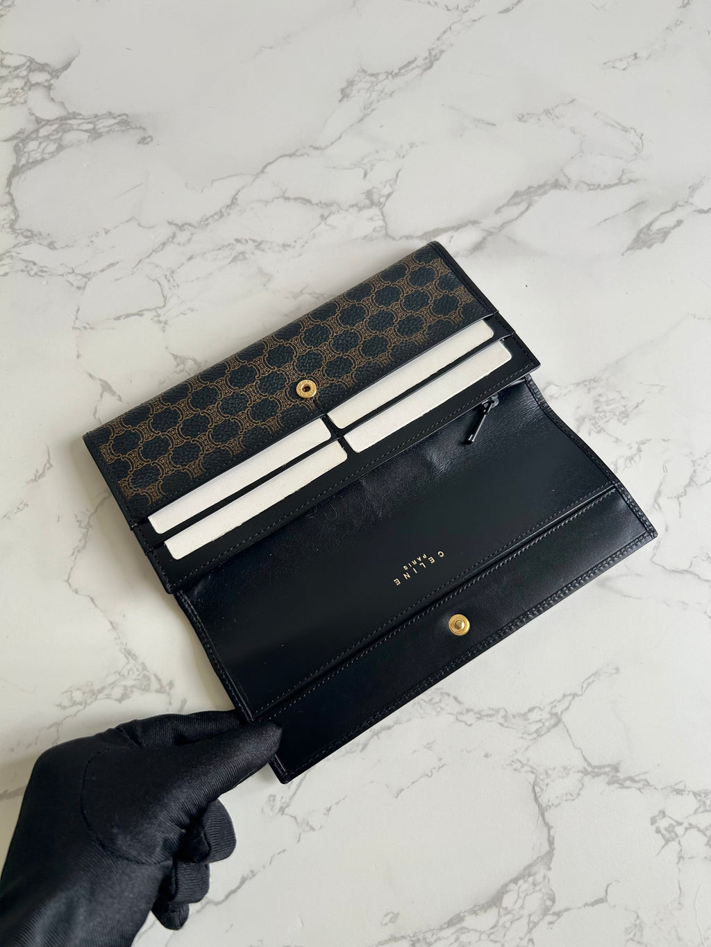 CELINE black monogram leather long wallet/wallet