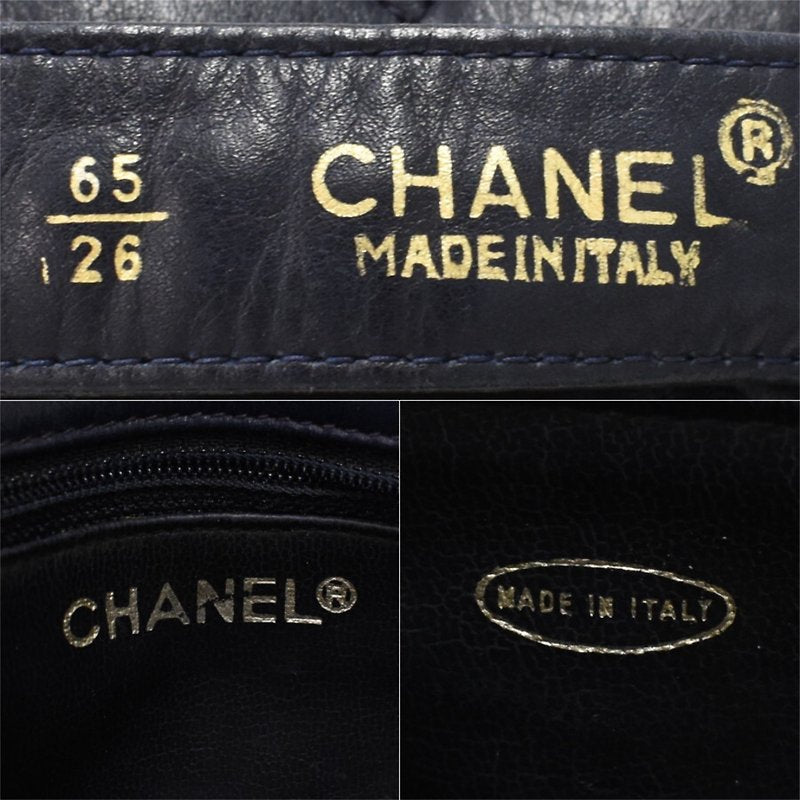 CHANEL rare black blue leather gold rotating buckle belt bag/side bag/clutch bag