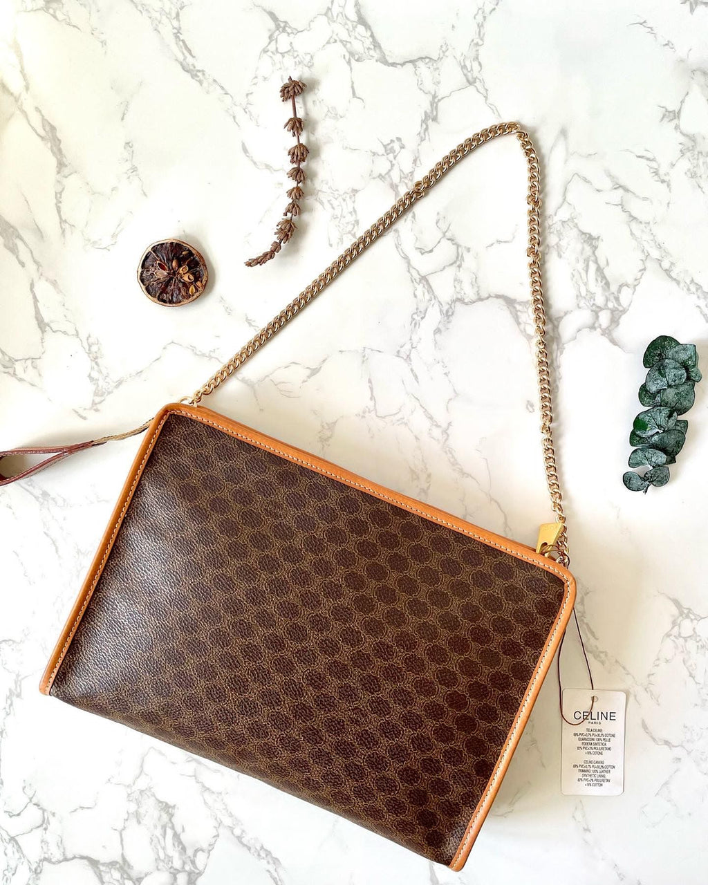 CELINE Brown Monogram Chain Crossbody Bag