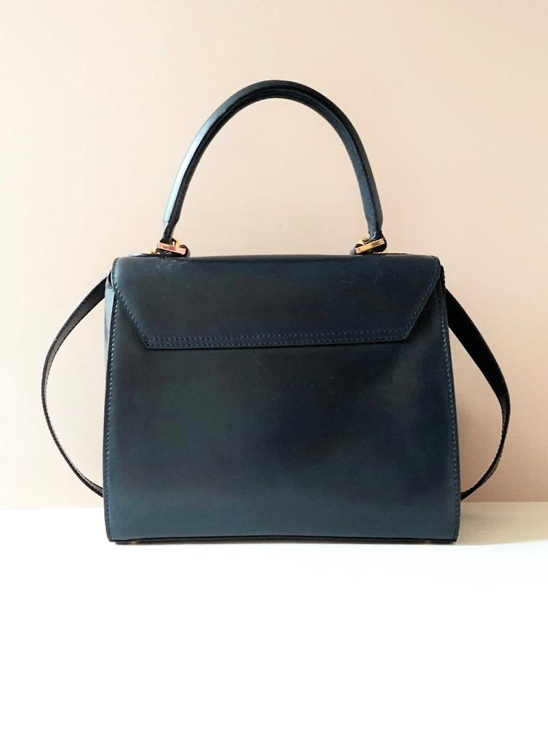 CELINE 稀有黑色金旋轉扣小凱莉皮革側背包/斜背包/手提包 - 日本中古二手Vintage