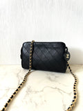 CHANEL rare black plaid small gold buckle bag/side bag/crossbody bag/clutch bag