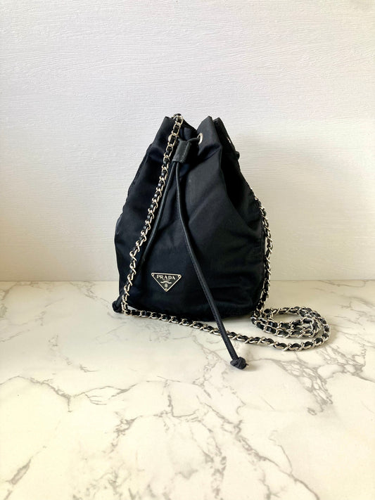 PRADA Black Mini Bucket Chain Crossbody Bag