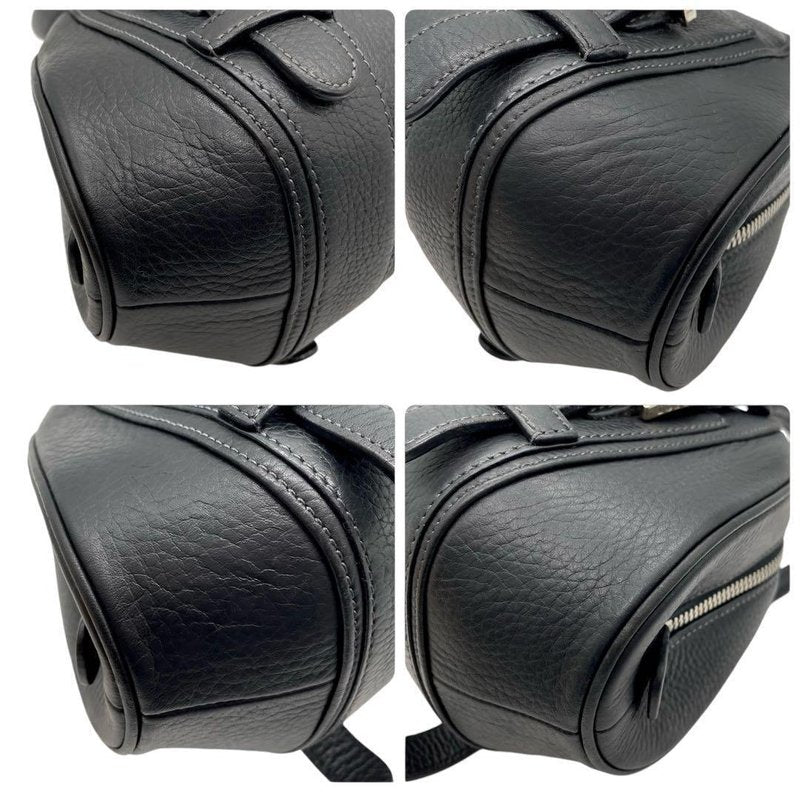 LOEWE Rare Senda Black Double Buckle Leather Embossed Tote / Bowling Bag