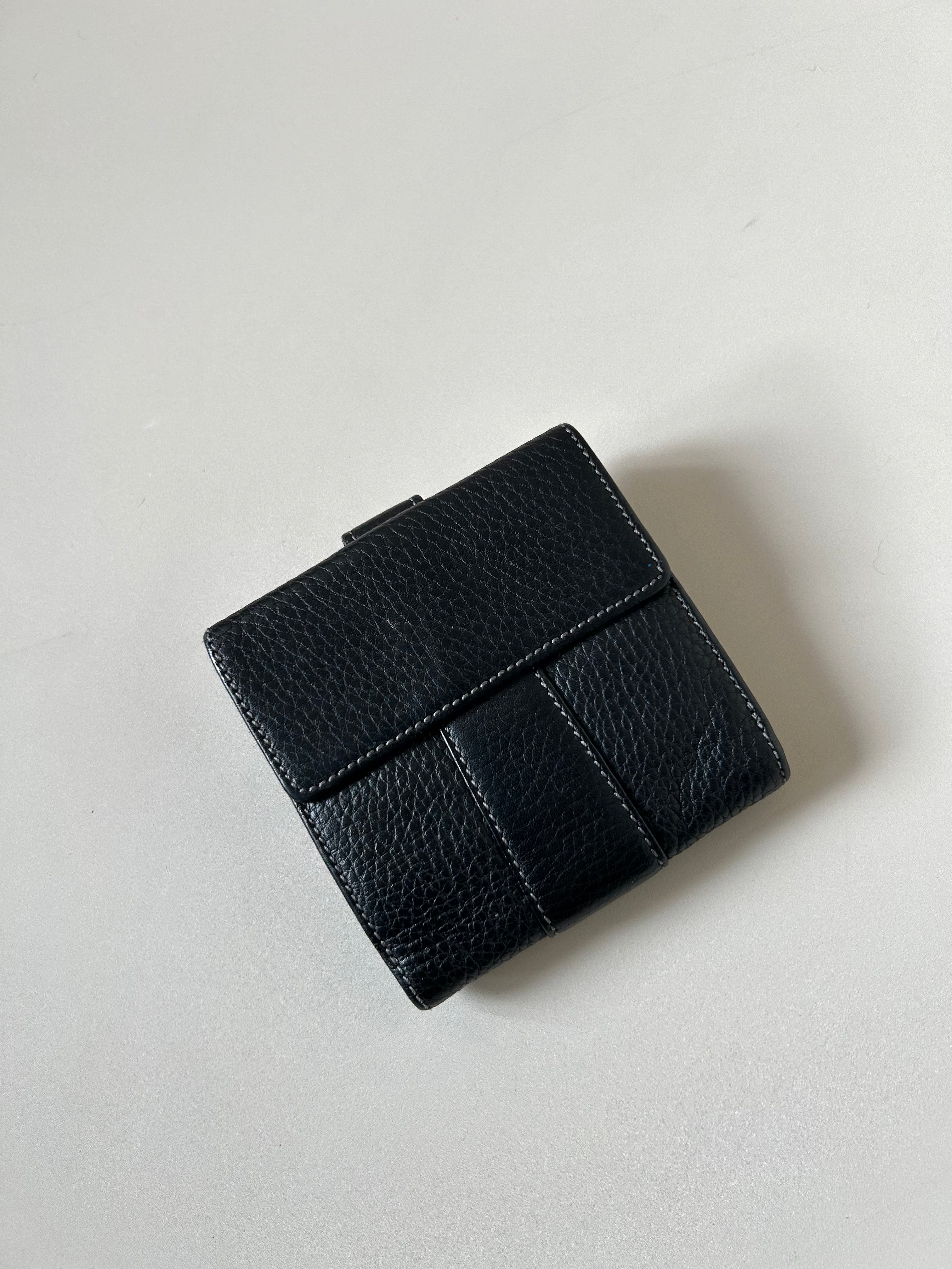 LOEWE rare black cowhide leather short wallet / small wallet / coin purse