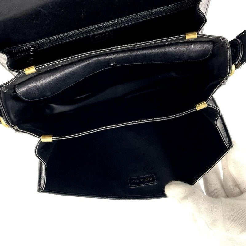 CELINE rare black carriage gold buckle side bag / oblique bag