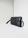 CHRISTIAN DIOR black and gold leather envelope small bag/side bag/crossbody bag/clutch-Japanese second-hand Vintage