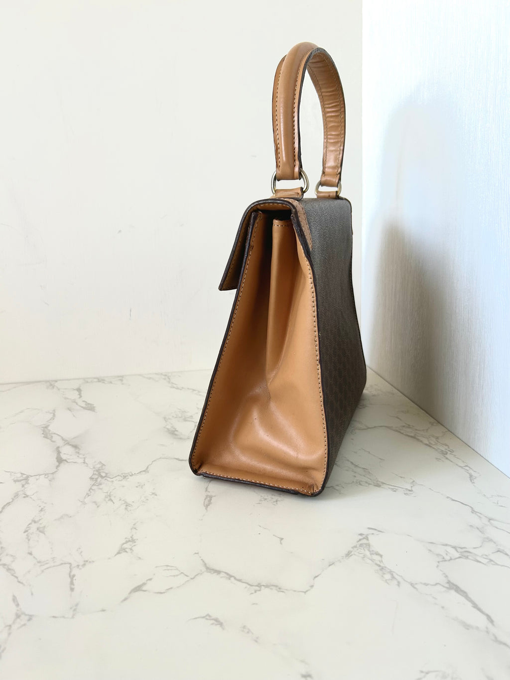 CELINE rare small brown old flower Kelly bag/side bag/crossbody bag/handbag