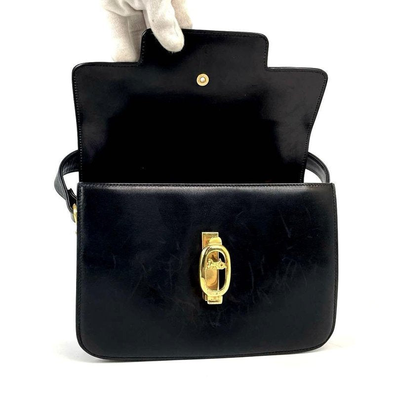 CELINE rare black carriage gold buckle side bag / oblique bag
