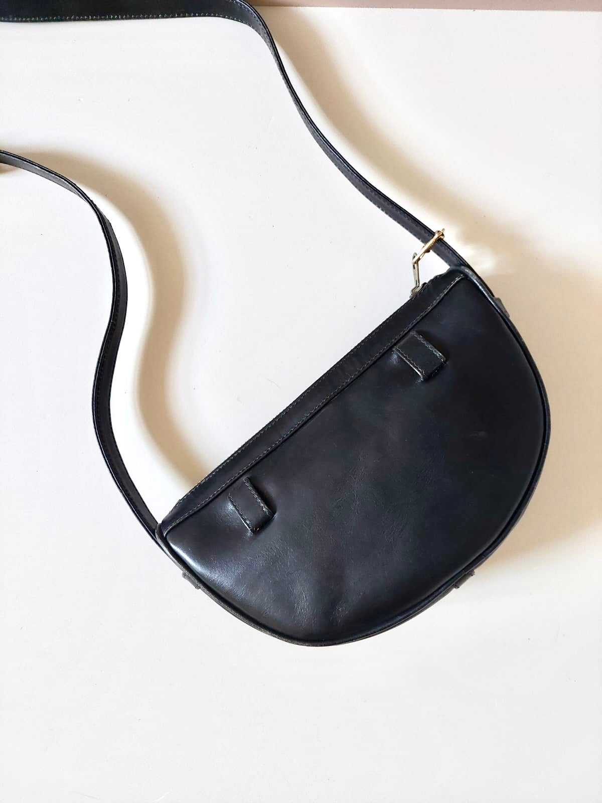 CELINE Half Moon Saddle Carriage Gold Buckle Leather Side Bag / Crossbody Bag
