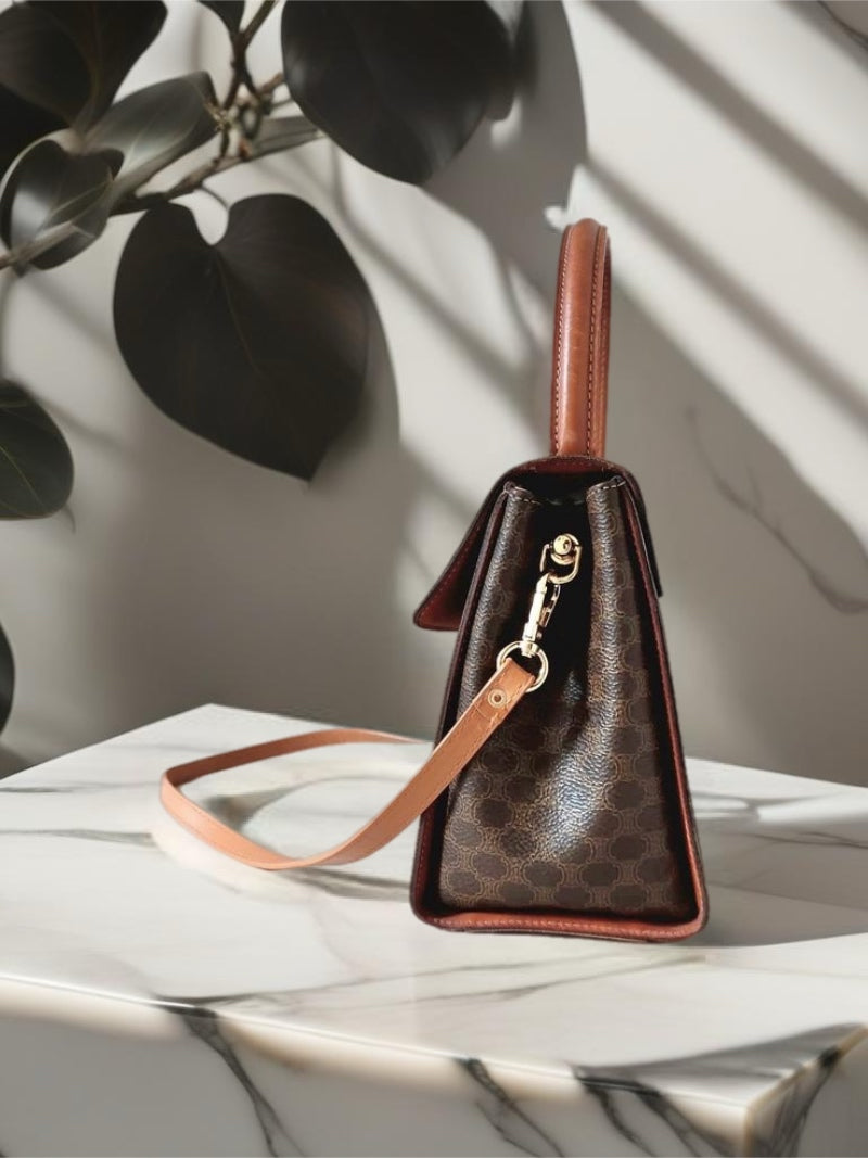 CELINE rare old flower planet Kelly side bag / oblique backpack / handbag
