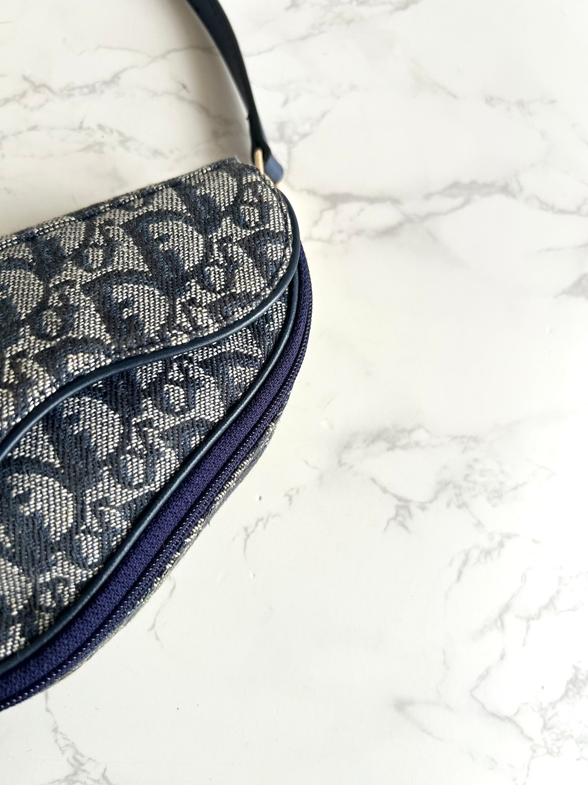 稀有中古Dior深藍老花馬鞍包 側背包 斜背包