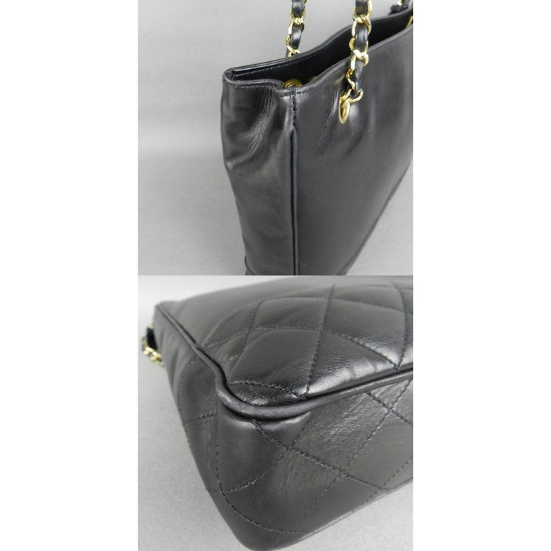 CHANEL Black Metalasse lambskin chain tote bag / side bag